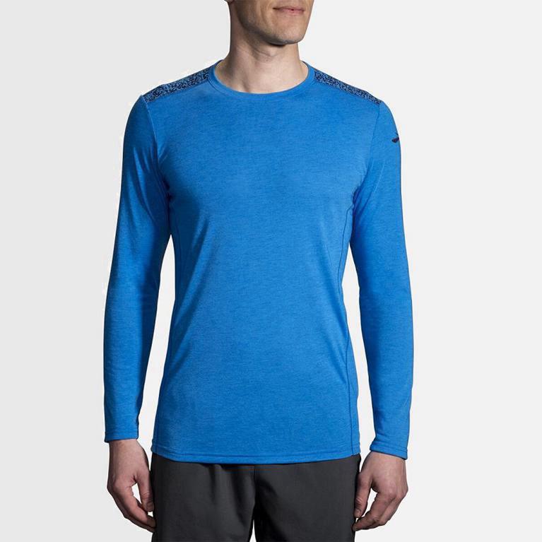 Brooks Distance NZ - Men's Long Sleeve Running Shirt - Blue (28914-TVGE)